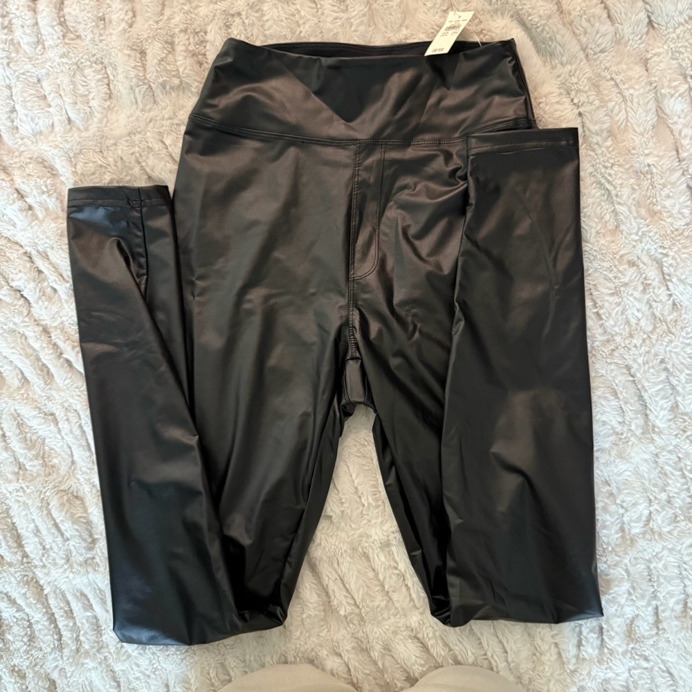 Aerie Black Faux Leather High-Waist Leggings
